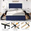 Grand lit de rangement en velours avec tête de lit ajustable, 4 tiroirs, bleu-681182347-681182357