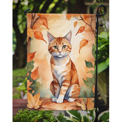 Chat en feuilles d'automne drapeau de jardin