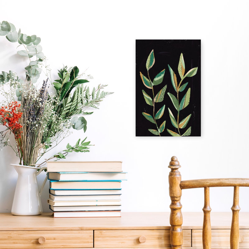 «Green Stems» 1, art abstrait contemporain contemporain naturel, 18" H x 12" W