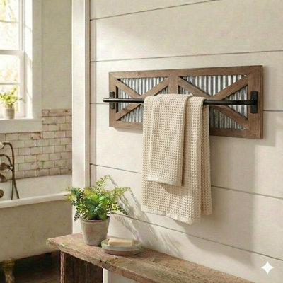 Wall Mounted Wooden Rustic Farmhouse Towel Rack