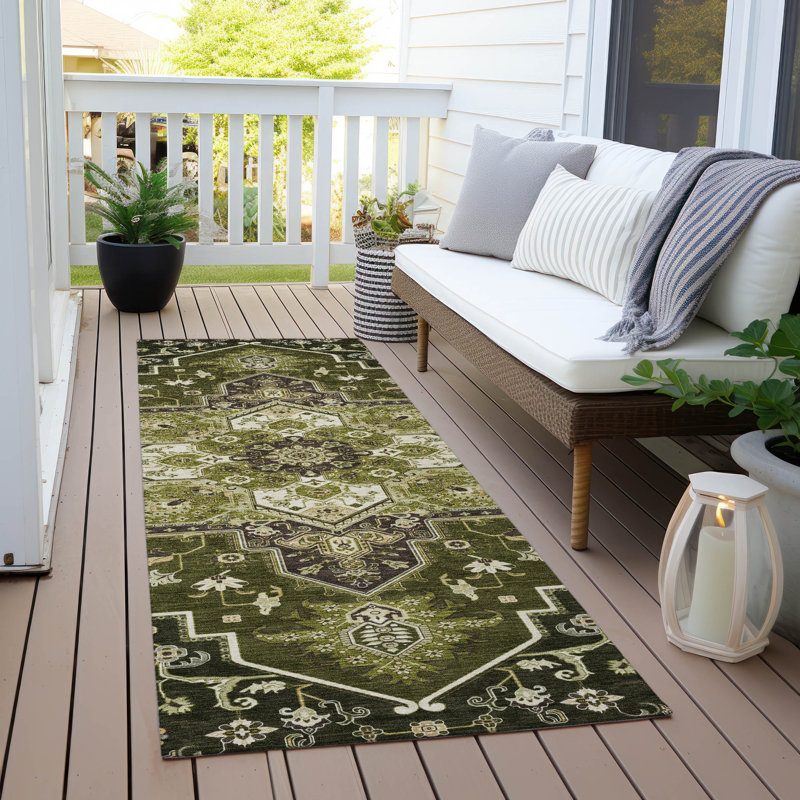 Tapis intérieur / extérieur lavable Bellaya Olive , 2'3" x 7'6"