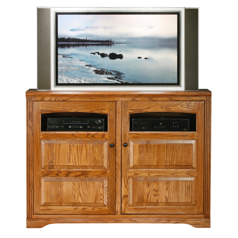 Meuble télé en bois massif pour téléviseur de 65 po ou moins Rafeef, Chêne moyen