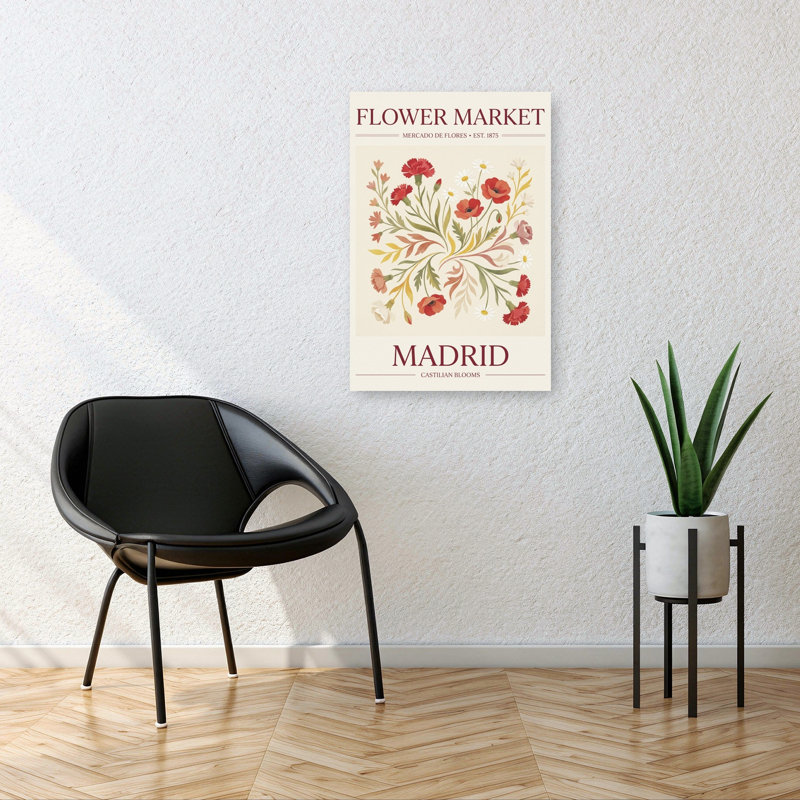 Madrid Flower Market Classic Rustic Traditional Carnation Daisy Poppy Flower Nature Wall Art Print 1 Piece Wrapped Canvas Wall Art