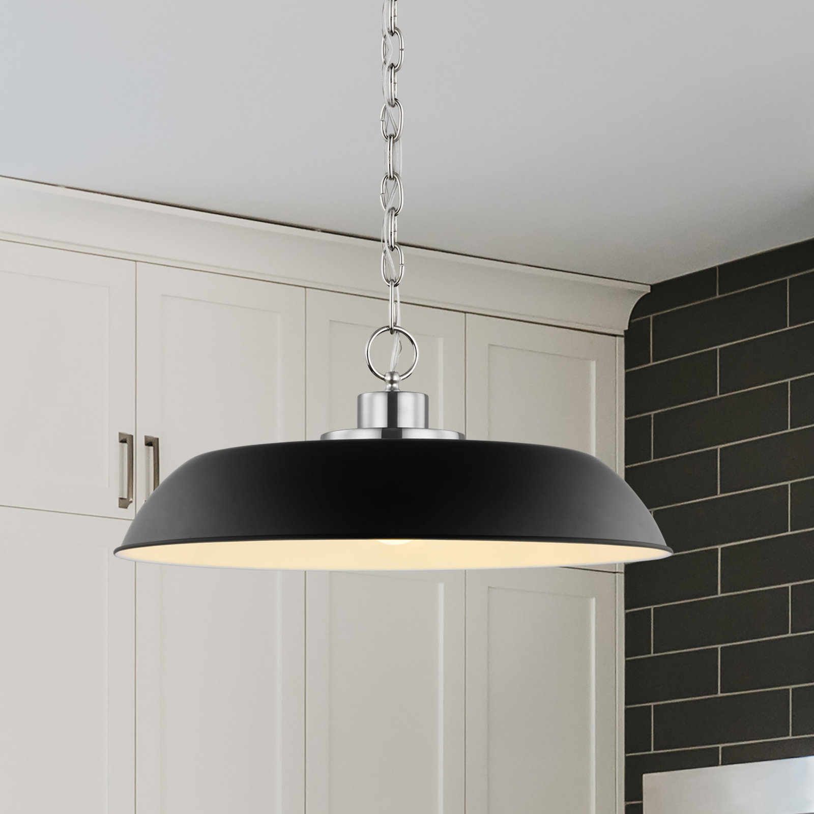 Eddy Dimmable Dome Single Light Pendant, 8" H x 19" W x 19" D, Matte Black/Polished Nickel