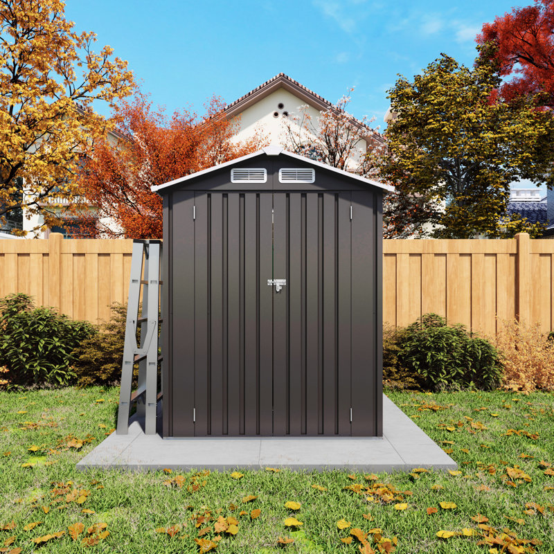 Gray 5x3 Ft Metal Outdoor Storage Shed With Peaked Roof And Lockable Door, Efficient For Storing Daily Items Bikes, Multi - Function Tool In Gray, Waterproof , Suitable Balcony Courtyard Corners,