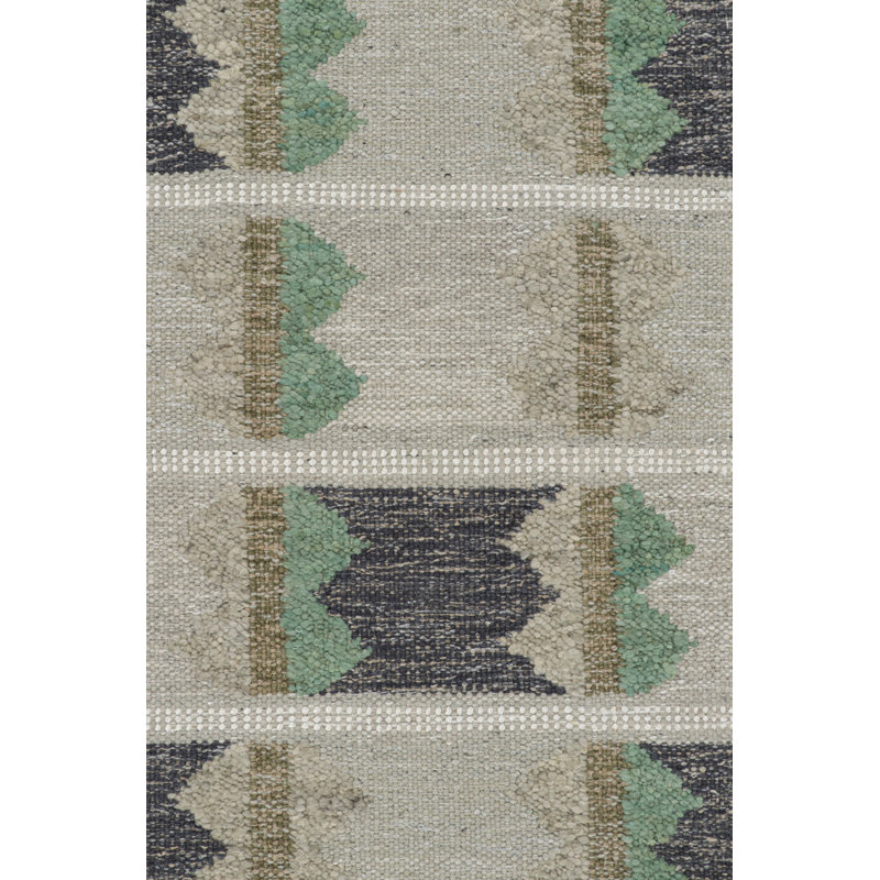 Rug & Kilim’S Scandinavian Rug With Geometric Patterns In Tones Of Green, Rectangle 5' x 8'