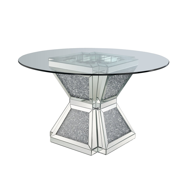 Table de salle à manger ACME Noralie, verre transparent, miroir et faux diamants