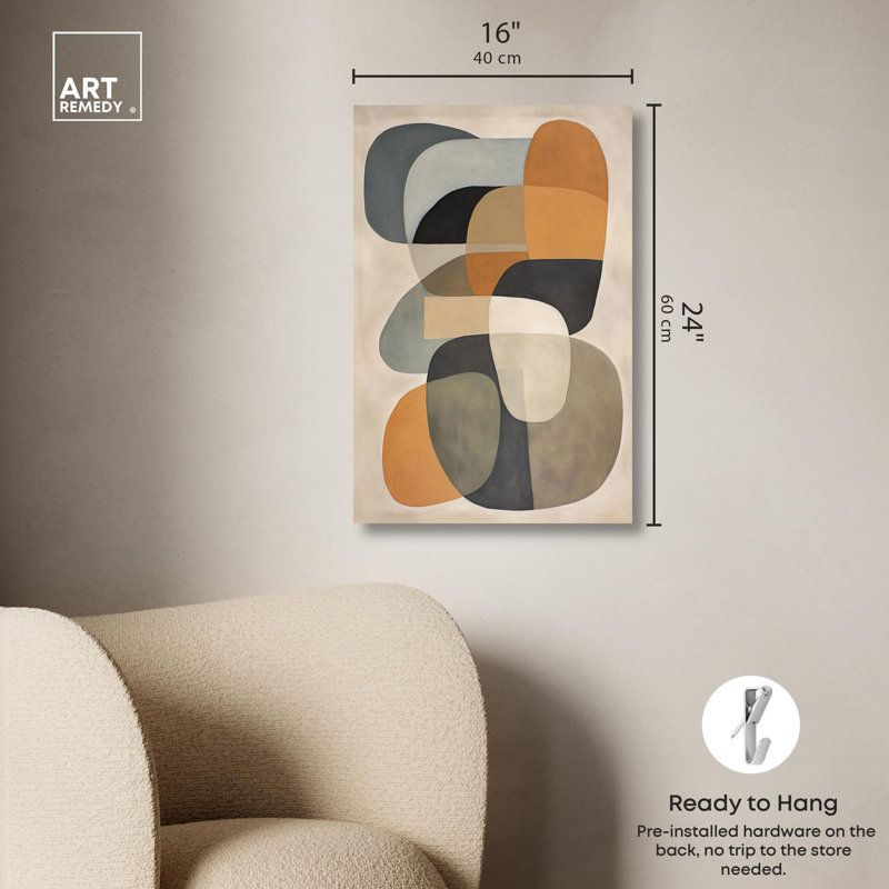 Art mural abstrait Ricole 2 Mid-Century par Art Remedy, Toile tendue, H 24 po x l 16 po