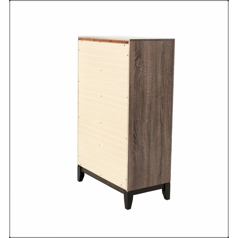Grande commode rustique en chêne gris rustique avec 5 tiroirs, espace de rangement durable et spacieux pour les chambres à coucher modernes