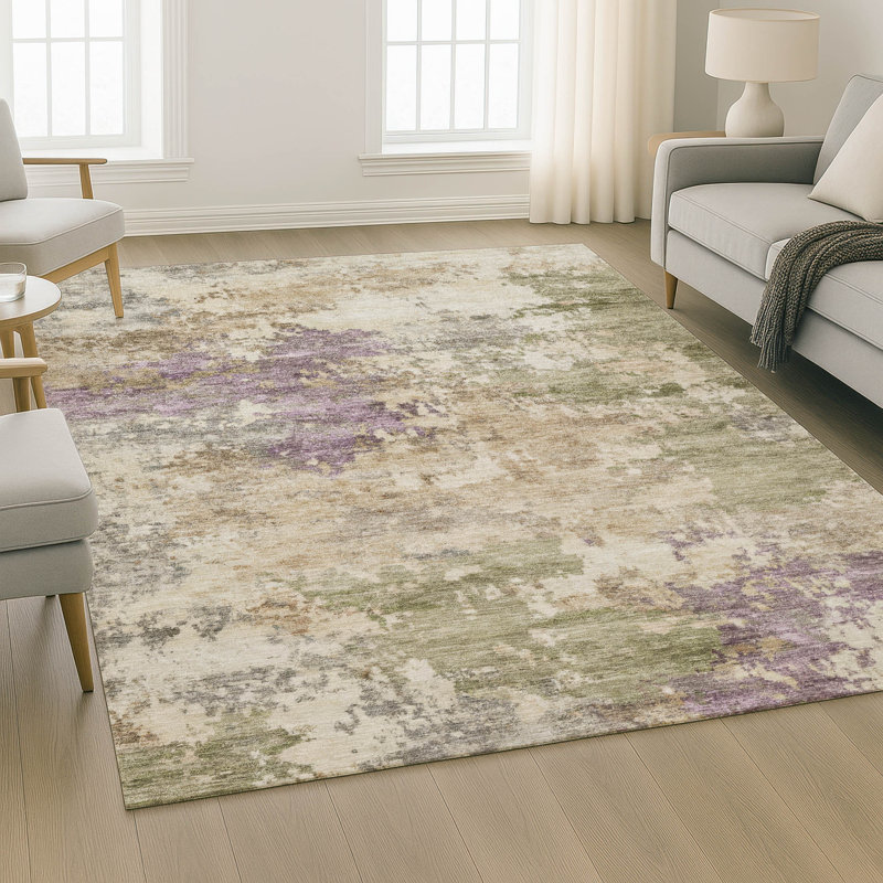 Premium Machine Washable Mayfield AMF2068 Abstract Rug, Beige, 8' x 10'