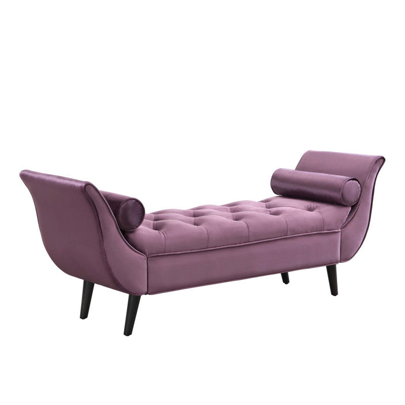 Upholstered Velvet Bench, Purple, Black