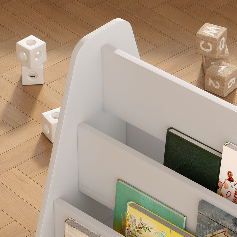 Portable multi-level magazine storage rack,Floor-standing newspaper storage rack for living room and study with wheels.