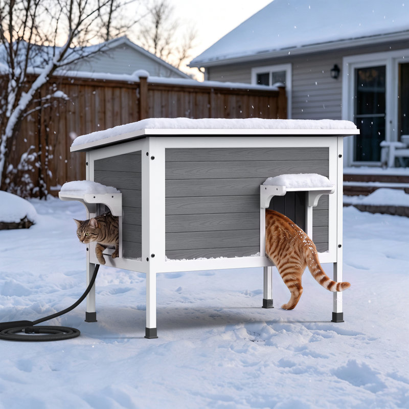 Niche extérieure chauffée pour chat, construction en PEHD, Gray&White