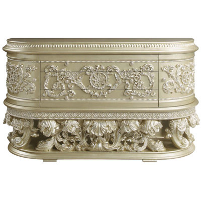 Commode 3 tiroirs, 2 portes, finition argentée