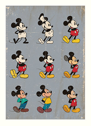 'Mickey Mouse, Evolution' Vintage Advertisement , 80cm H x 60cm W, Linen, No Mount