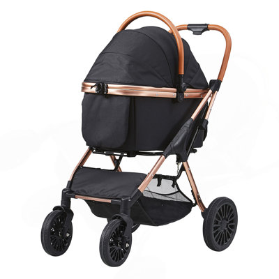 Pet Stroller, 4 Wheels Dog Stroller Rotate with Brakes, 66 lbs Weight Capacity, Puppy Stroller with Detachable Carrier & Storage, for Small-Medium Pets