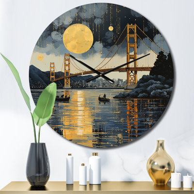 Yellow Bridge Golden Gate Monochrome II - Architecture Wall Clock