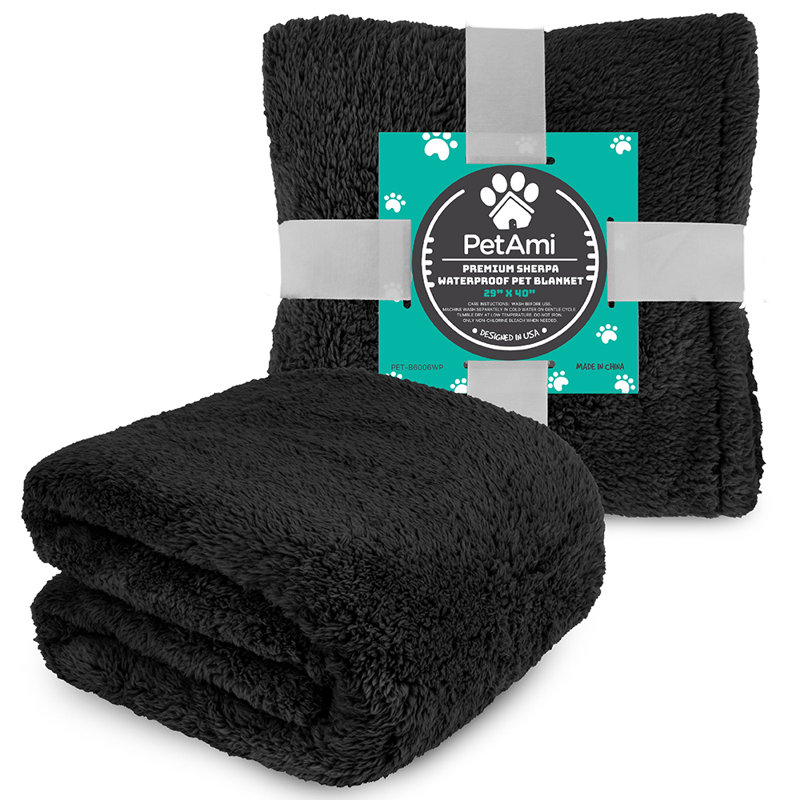 Medium Black Faux Shearling Waterproof Pet Blanket