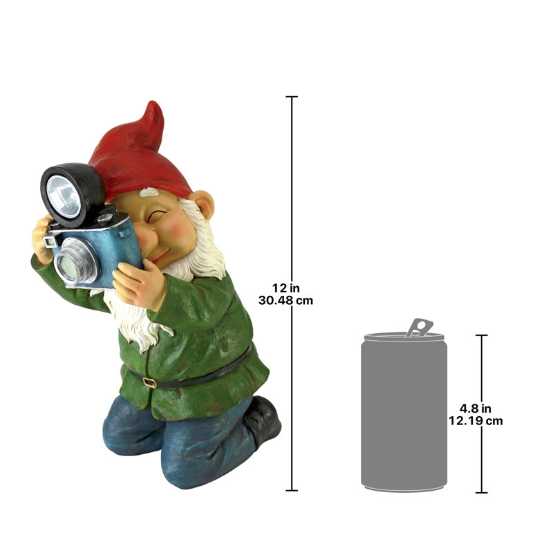 Solar Garden Gnome Statue with Camera and Flash