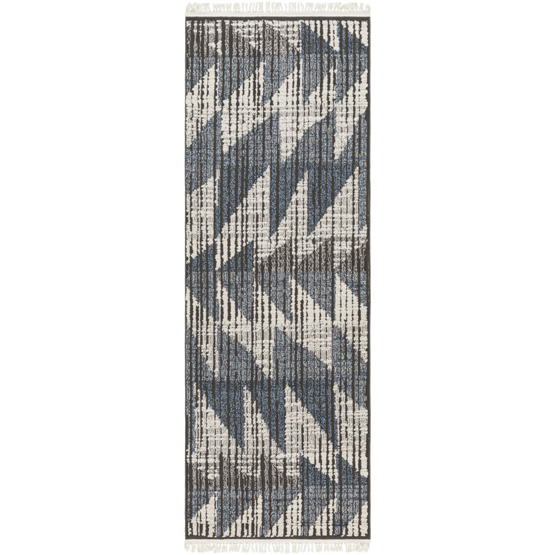 Leona Abstract Blue and Cream Area Rug, Runner 2'7" x 7'3"