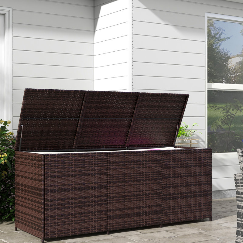 Pe Deck Box Outdoor Storage - 175 Gallon With Inner Liner For Garden Tools, Pool Brown Patio Mixed