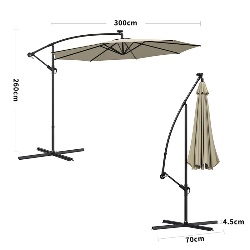 Seraphina 3m Cantilever Parasol with LED Light, Beige