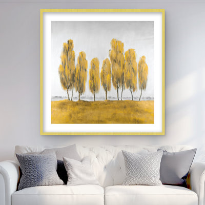 Seven Abstract Yellow Trees - Modern Framed Print for Decor