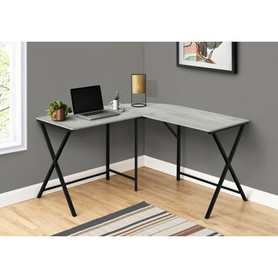 Bureau d'ordinateur, bureau personnel, coin, L 55 po, forme en L, travail, ordinateur portable, stratifié, métal noir, contemporain, moderne
