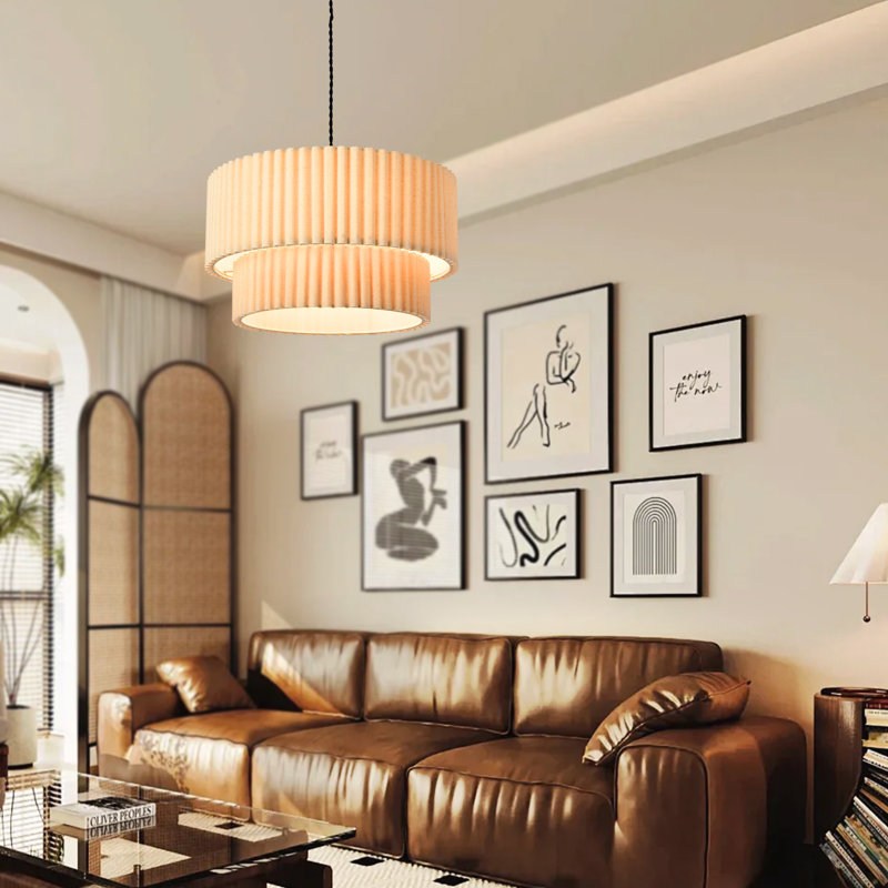 17.7" Modern 2-Tier Beige Plug-in Pendant Light