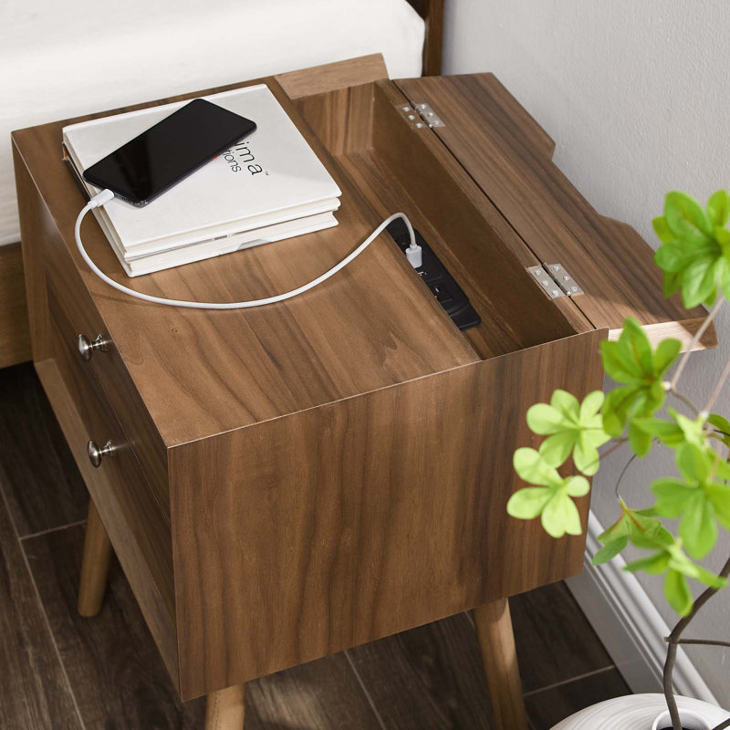 Ember Wood Mid-century Modern Nightstand, Walnut