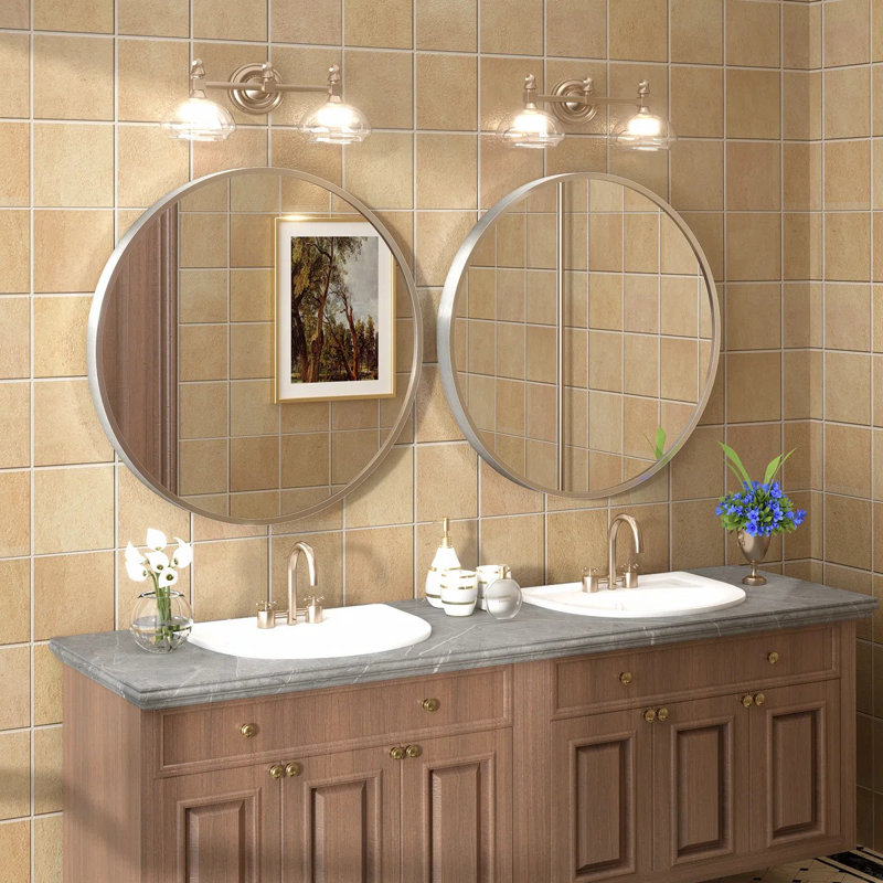 Miroir de salle de bain Amara , Argent brossé, 24 po x 24 po