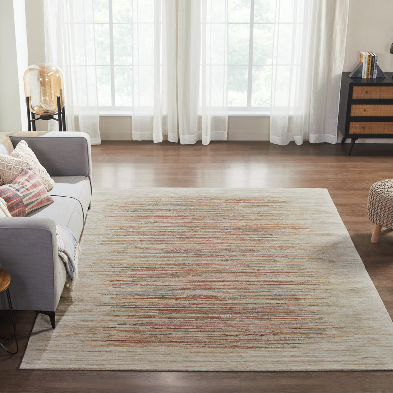 Abstract Stripe Wool Rich Blend Area Rug, Red/Beige, Rectangle 7'6" x 9'6"