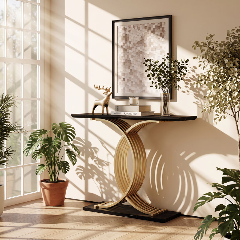 Table console rectangulaire RARLON en MDF et métal, 110 cm L x 29,7 cm P x 80 cm H