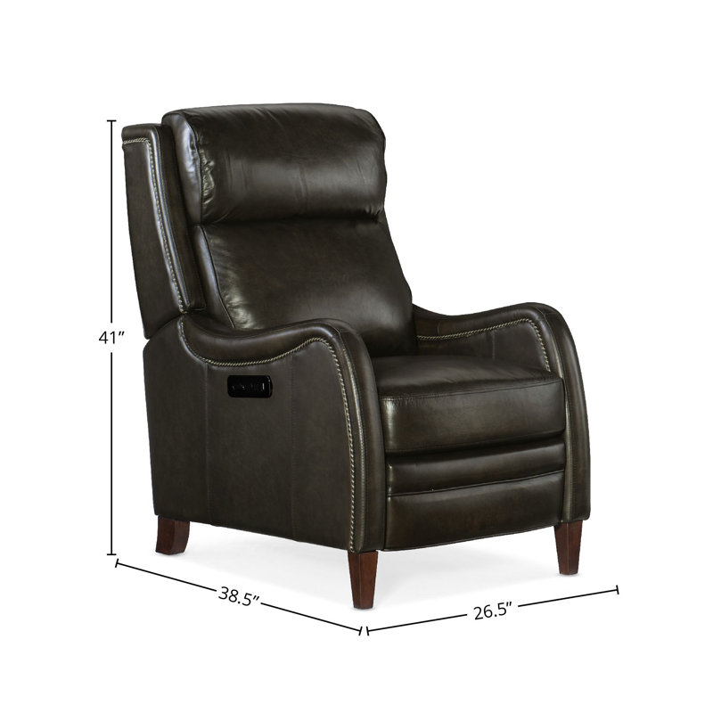 Sulema Leather Power Recliner, Dark Brown Genuine Leather, Manual