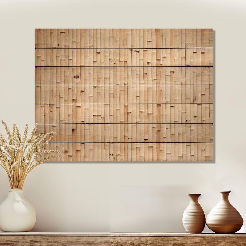 Minimalisme beige bambou sérénité - Art mural en bois de bambou sur bois de pin naturel, H 30 po x l 40 po