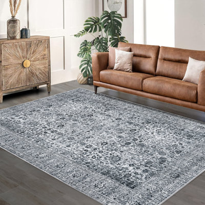 Tapis rétro brun à motif floral lavable et antidérapant pour le salon, la chambre, la salle à manger, la chambre d'enfant et l'entrée