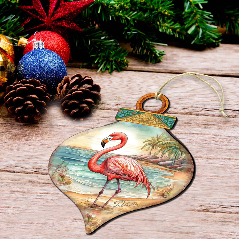 Décoration côtière des Fêtes - Ornements en bois à breloque flamant rose par Debrekht