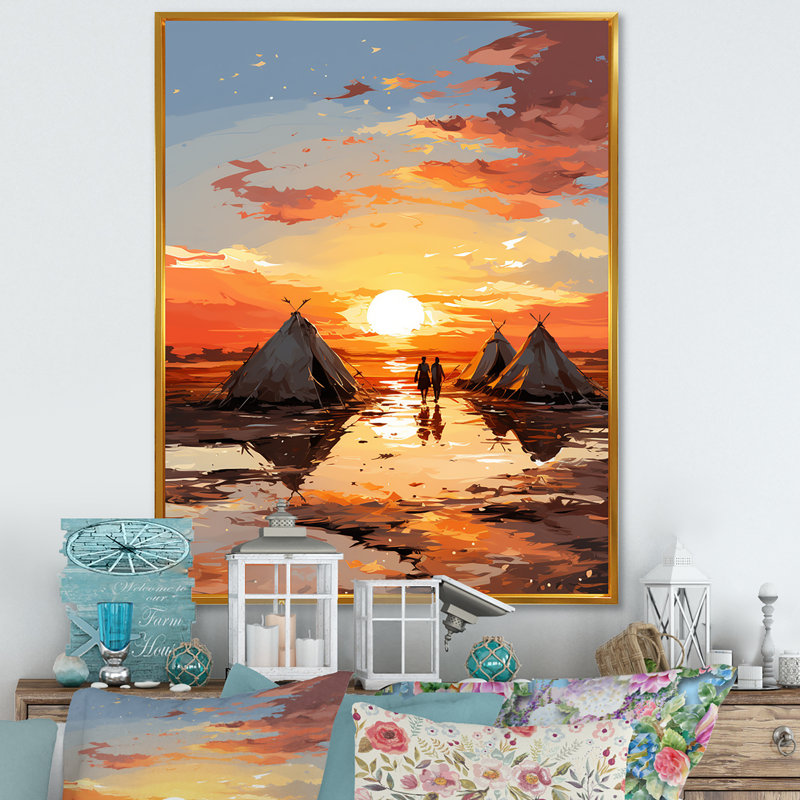 Tentes sahraouies, paysage africain III, Cadre flottant doré, H 20 po x l 12 po x P 1 po