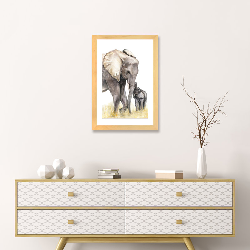 Décoration murale éléphant, H 32 po x l 24 po x P 1 po, Papier encadré naturel