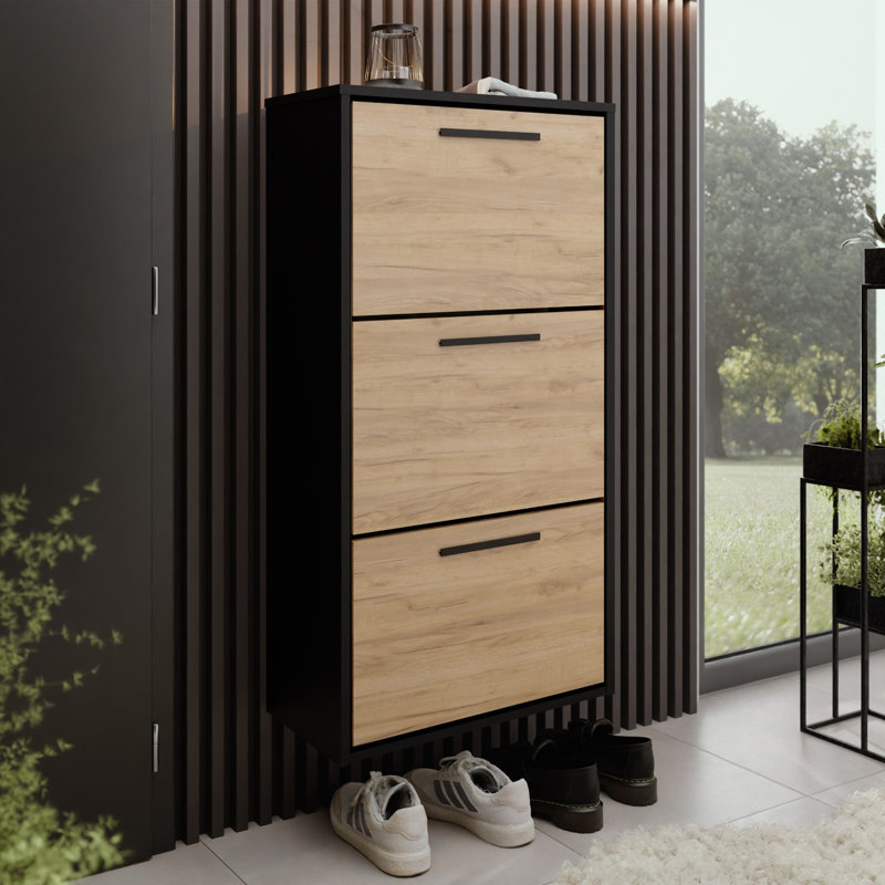 15 Pair Shoe Storage Cabinet, Shoe cabinet ASPER black &  golden craft oak