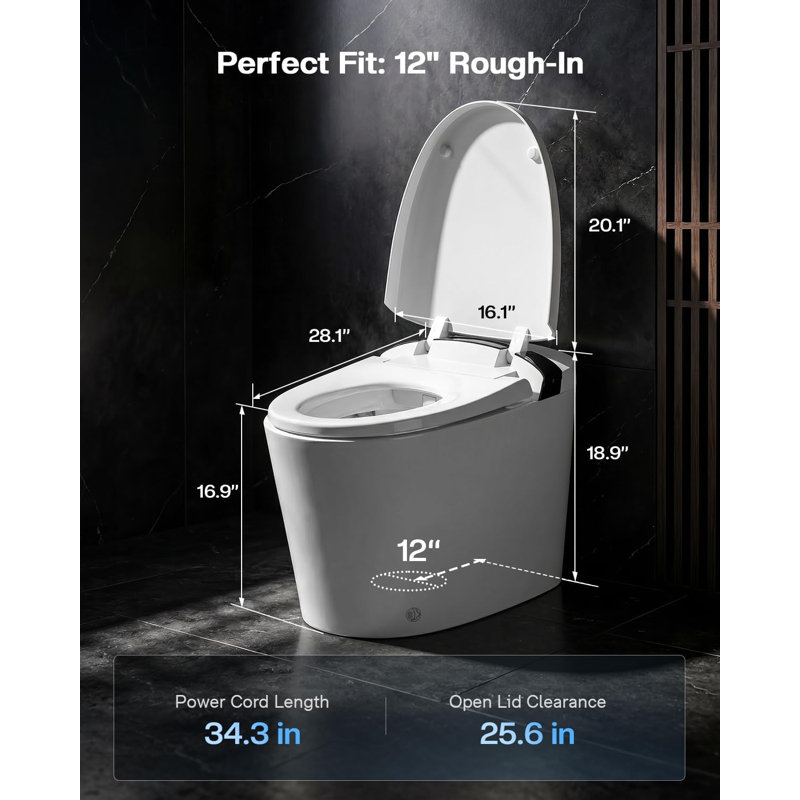 KEETO T02A Smart Toilet with Bidet Built In, 1000g MaP Flush, Auto Open/Close Lid, Foot Sensor, Auto Flush, Heated Seat, Built-In Tank and 12" Rough-In