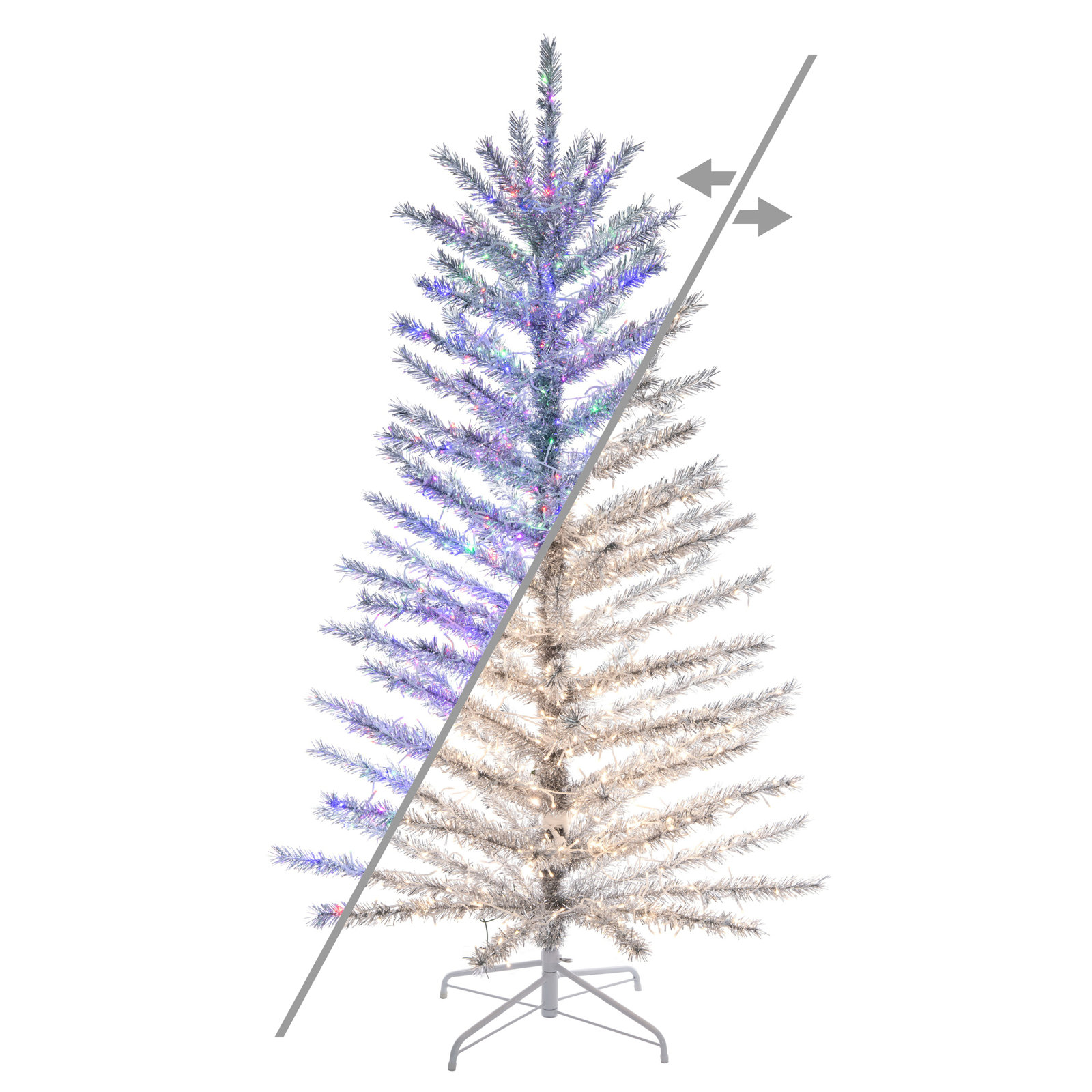 Pre-Lit Tinsel Christmas Tree, 6', Color Changing