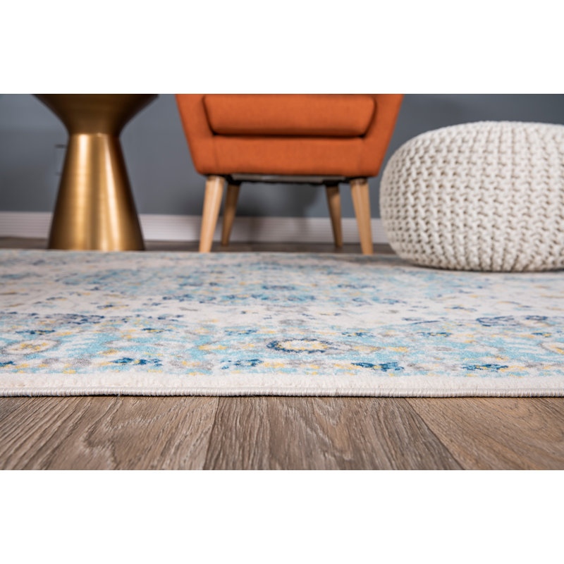 Tapis d'intérieur crème / bleu / jaune Barlow, Rectangle 3 pi 3 po x 5 pi