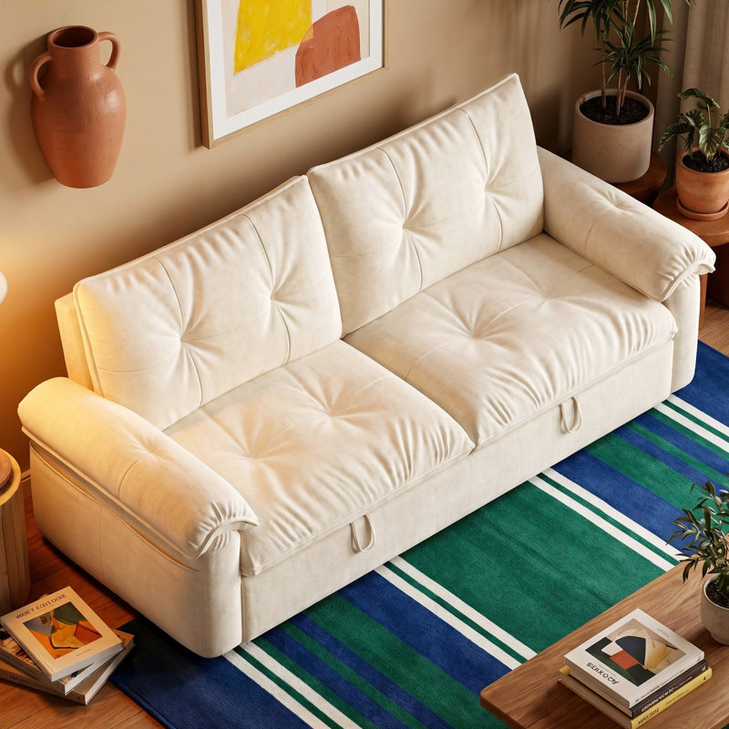Canapé-lit convertible 70,9 po de style moderne, lit escamotable 3-en-1 avec coussins capitonnés Biscuit et accoudoirs rembourrés pour les petits espaces