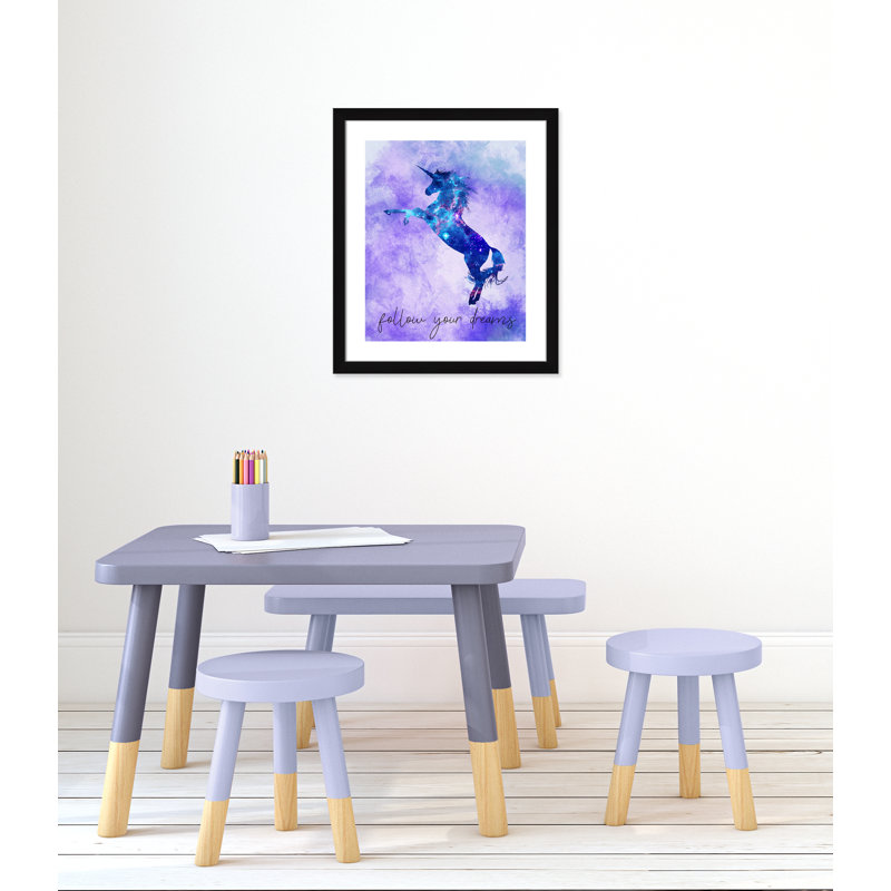 « follow your rêves licorne », art encadré, H 26,5 po x l 22,5 po x P 0,63 po, Cadre noir