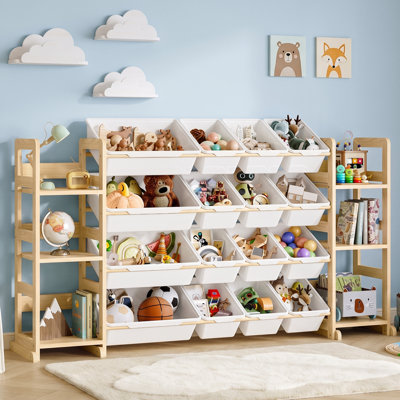 Toy Storage Organizer - Toy Organizers And Storage With Bookshelf, Toy Storage Shelf With 4 Shelves And 16 Storage Bins, Kids Bookshelf And Toy Storage For Kids Room, Playroom, Nursery
