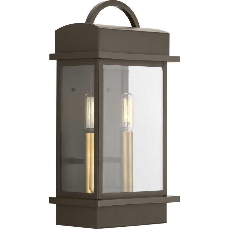 Lanterne murale d'extérieur en verre biseauté à 2 ampoules H 15,25 po Collier, Bronze antique