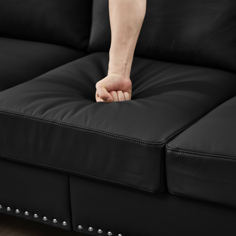 Canapé en cuir de vache de style moderne et classique avec clous, Noir