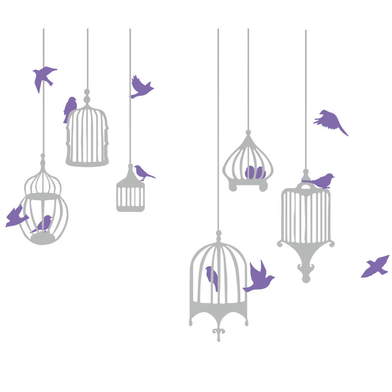 Décalcomanie murale galores oiseau, H 48 po x l 58 po x p 0,01 po, Mauve / argenté