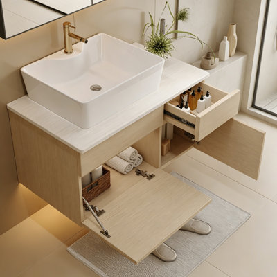 Meuble-lavabo flottant avec lavabo, 2 armoires et 1 tiroir